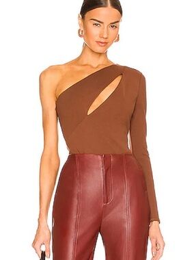 NBD Brown cutout one-shoulder bodysuit
